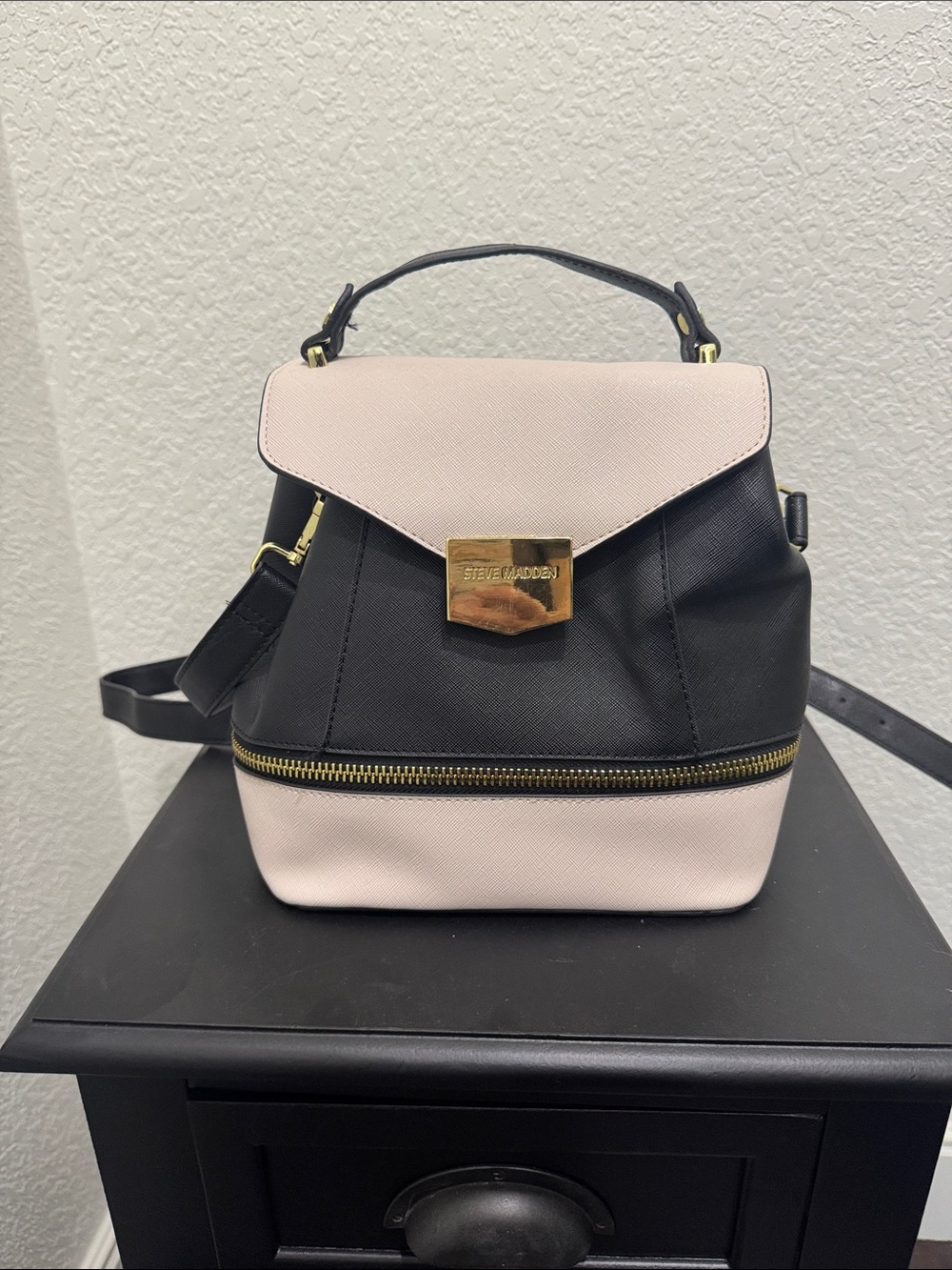 Steve Madden Black & Blush Colorblock Mini Backpack Satchel